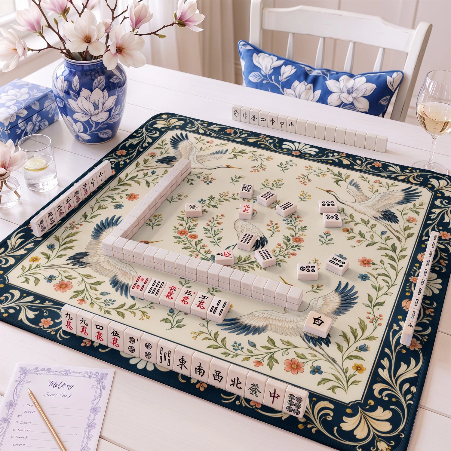 Ivory Crane mahjong mat – M (60x60 cm) and L (81x81 cm) sizes