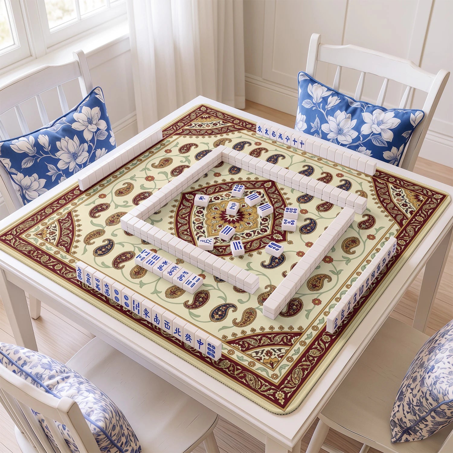Ivory Paisley Boteh Mahjong Mat - Mah Jongg Mat