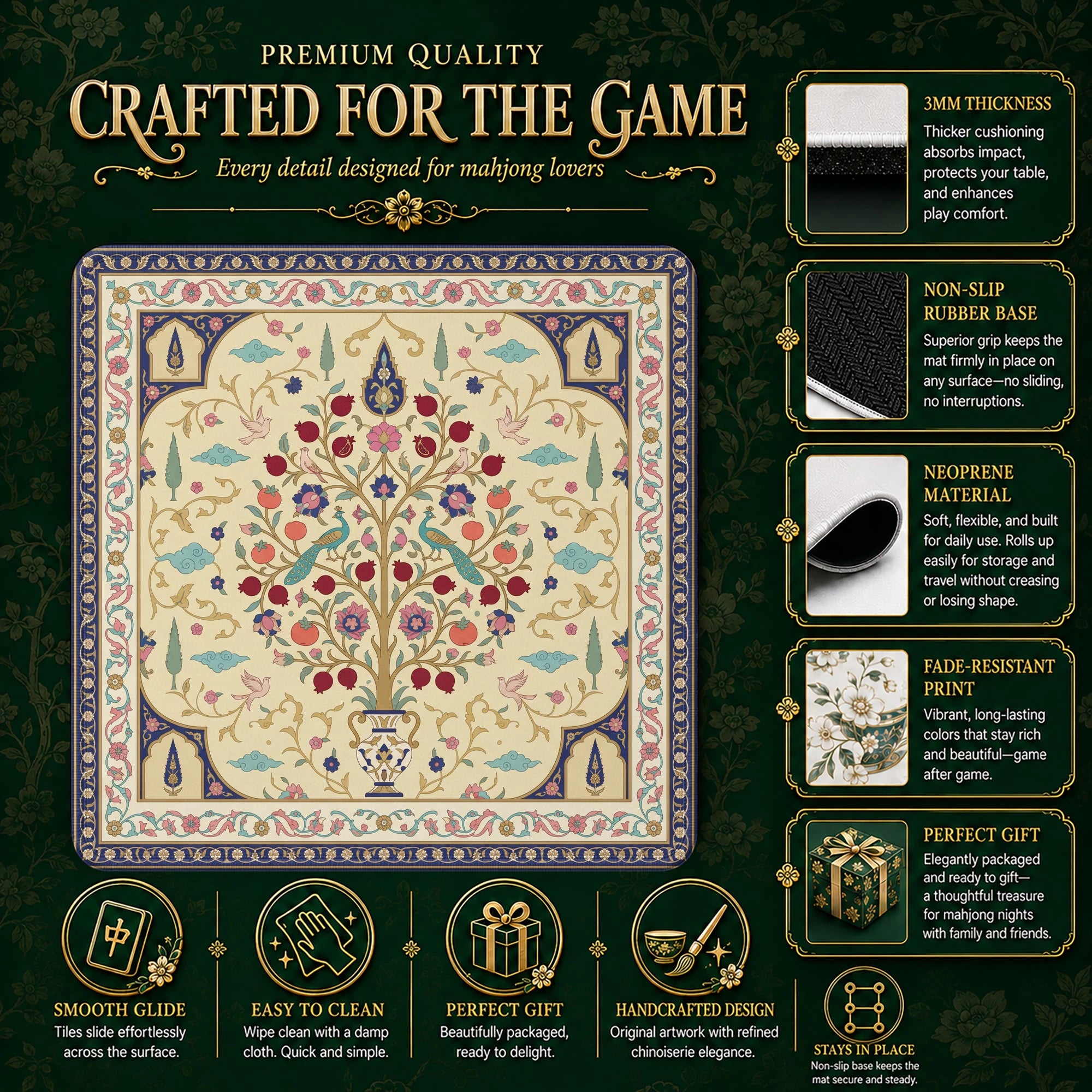 Ivory Persian Tree of Life Mahjong Mat - Mahjong