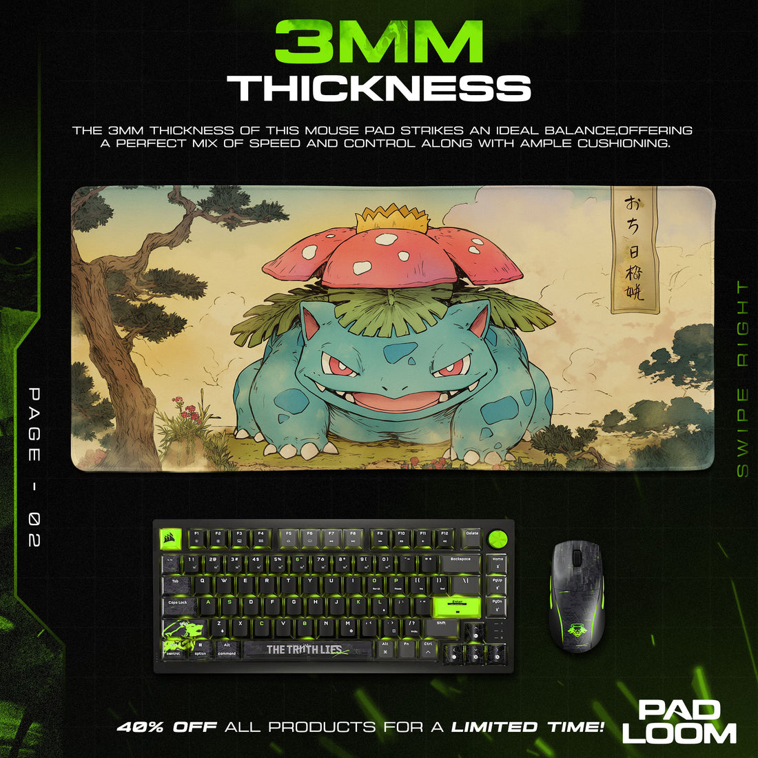 Ivysaur Ukiyo-E Mouse Pad, Pokémon Nature Art Gaming Desk Mat