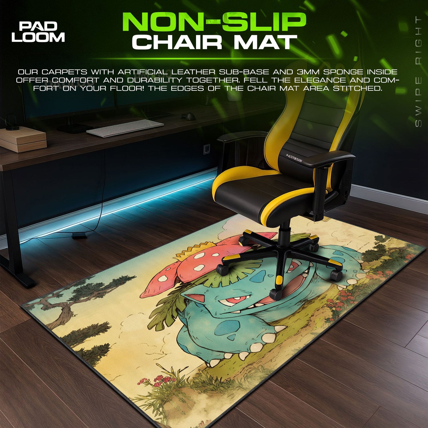 Ivysaur Ukiyo-E Mouse Pad, Pokémon Nature Art Gaming Desk Mat Padloom