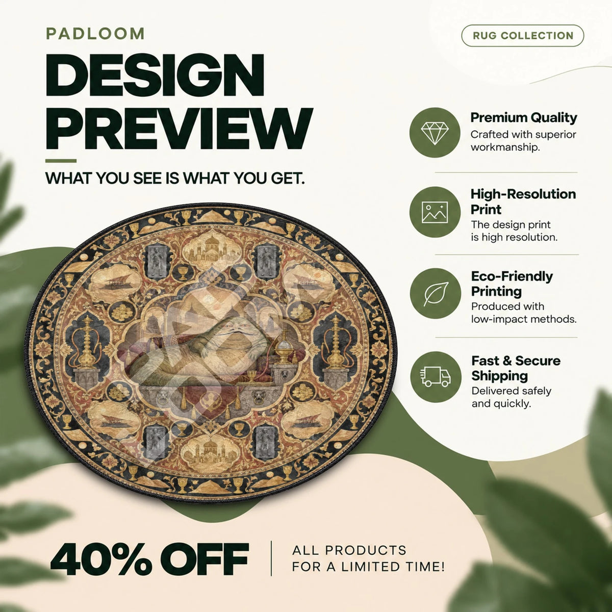 Jabba Reclining Star Wars round rug full design preview