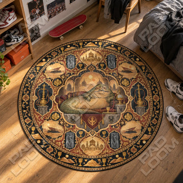 Jabba Reclining Star Wars round rug on a bedroom floor - Star Wars chair mat