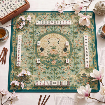 Jade Crane Chinoiserie Mahjong Mat - Mah Jongg Mat