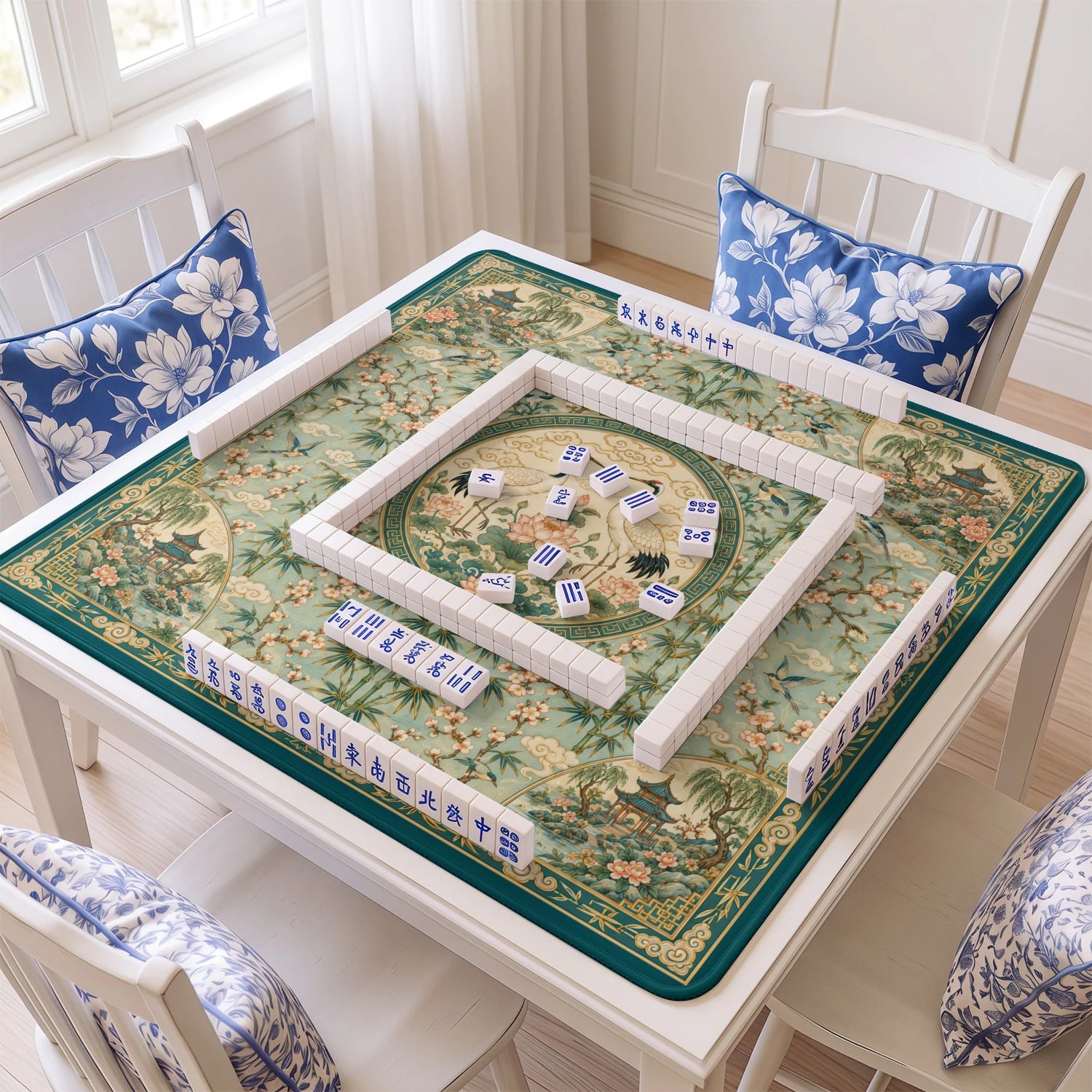 Jade Crane Chinoiserie Mahjong Mat - Mah Jongg Mat