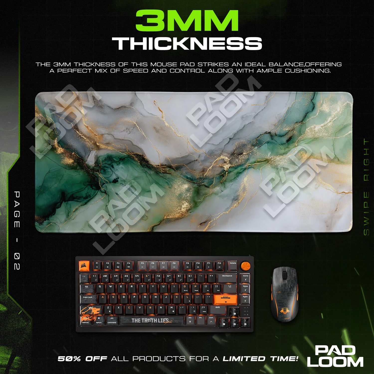 Jade Ink Marble Mouse Pad - Luxe Desk Mat
