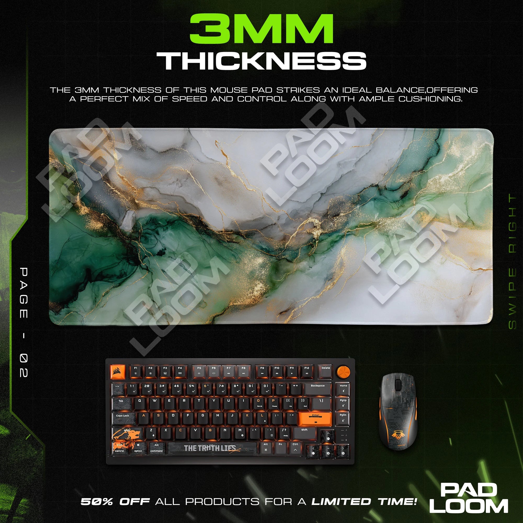 Jade Ink Marble Mouse Pad - Luxe Desk Mat