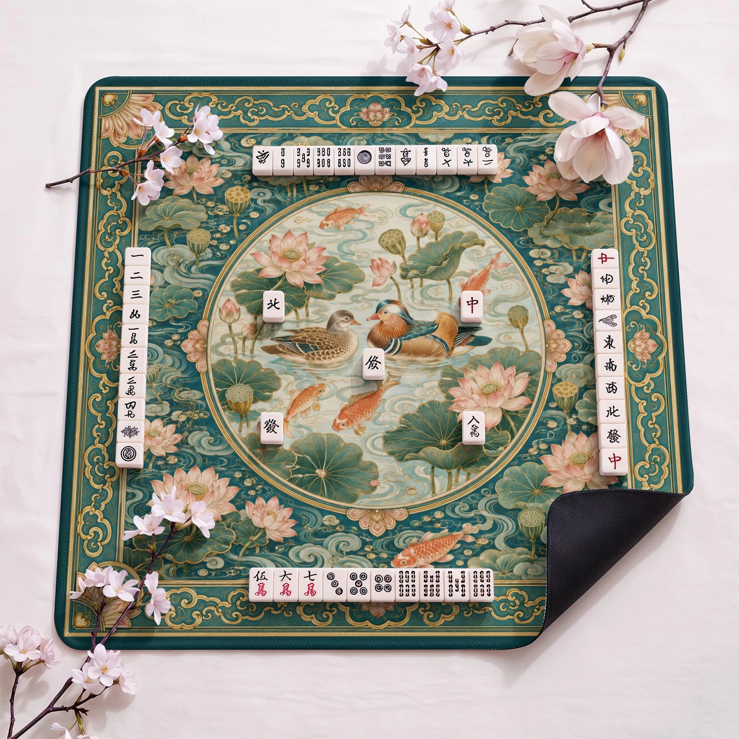 Jade Mandarin Duck Mahjong Mat - Mah Jongg Mat