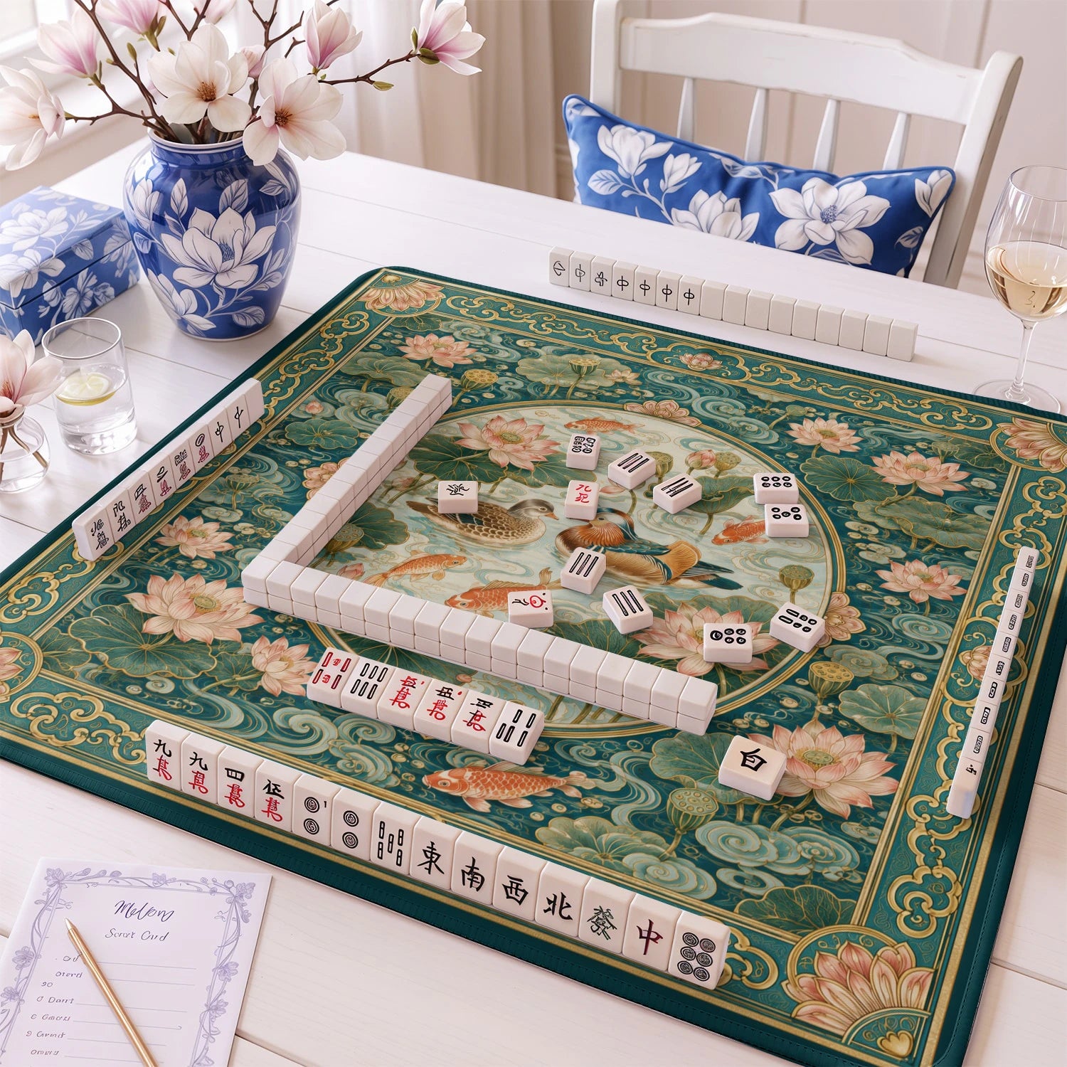 Jade Mandarin Duck Mahjong Mat - Mah Jongg Mat