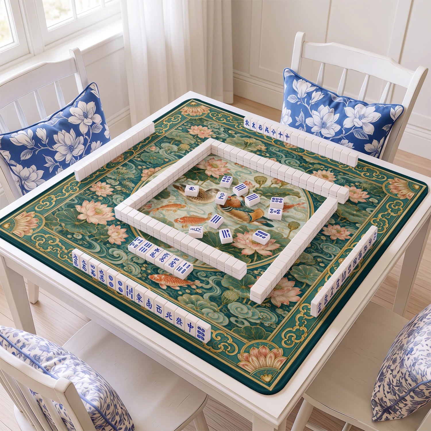 Jade Mandarin Duck Mahjong Mat - Mah Jongg Mat
