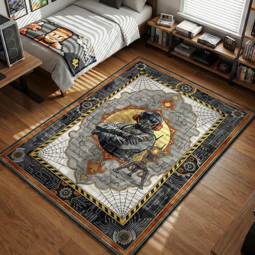 Jäger GSG 9 operator from Rainbow Six Siege standing next to ADS Magpie device with industrial blueprint background gaming area rug and floor mat