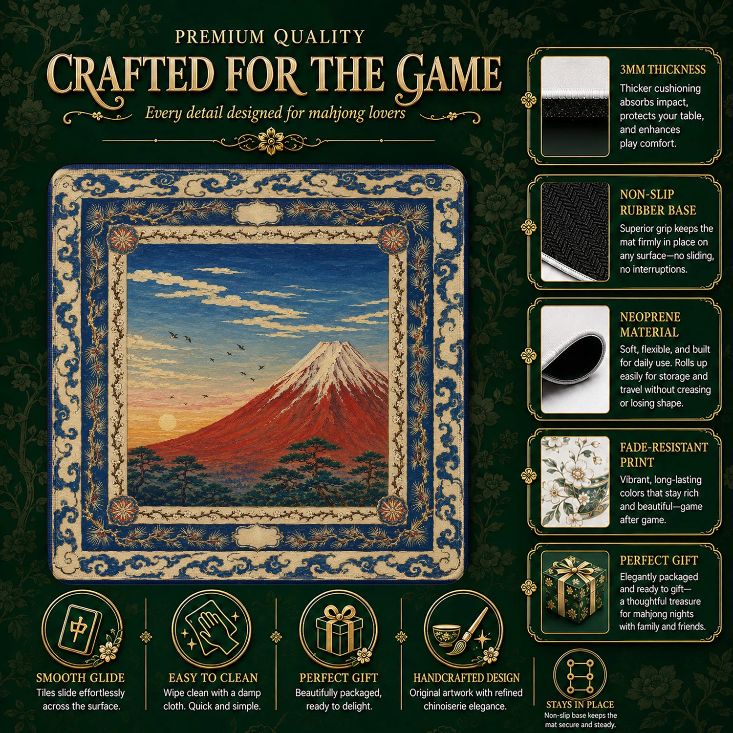 Japanese Fuji Mahjong Mat - Mah Jongg Table Mat