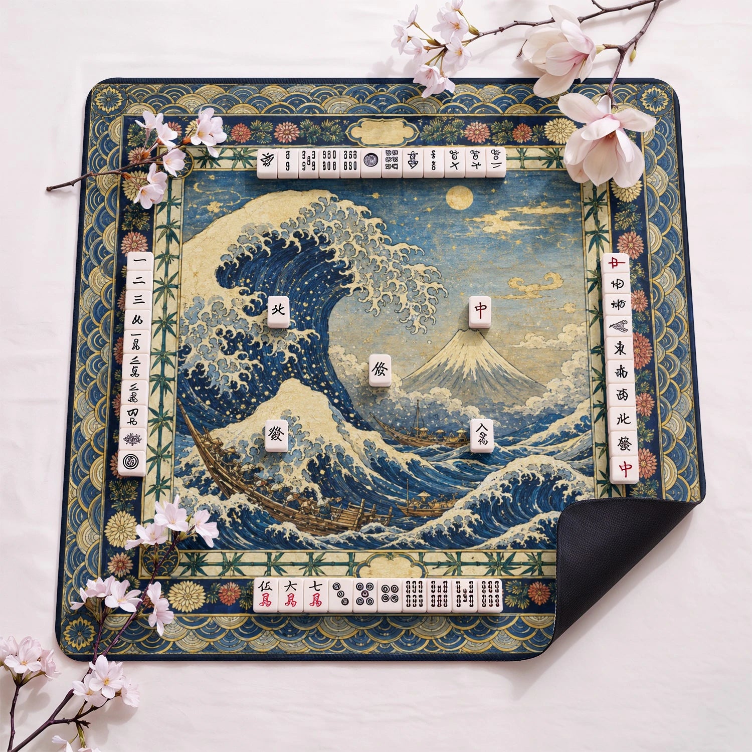 Japanese Wave Mahjong Mat - Mah Jongg Table Mat