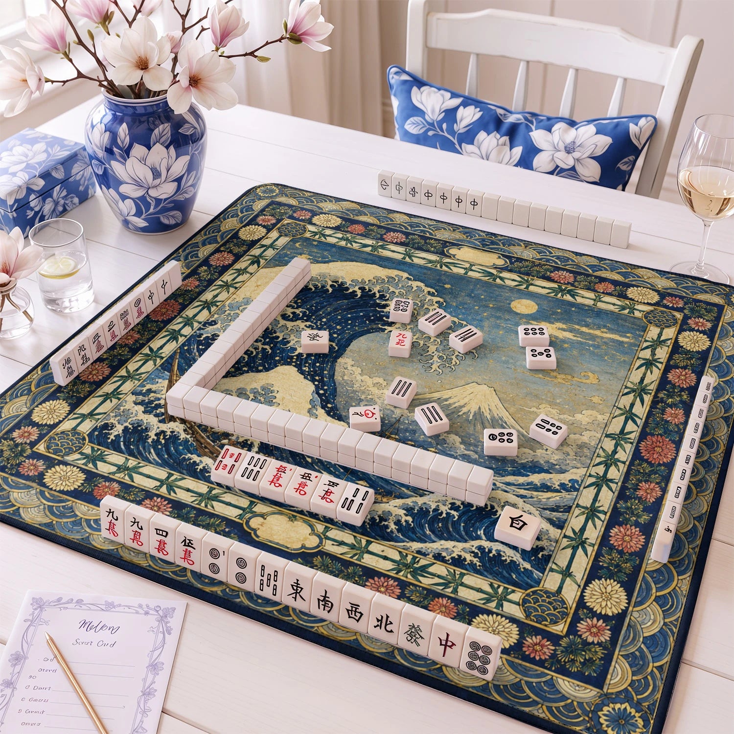 Japanese Wave Mahjong Mat - Mah Jongg Table Mat