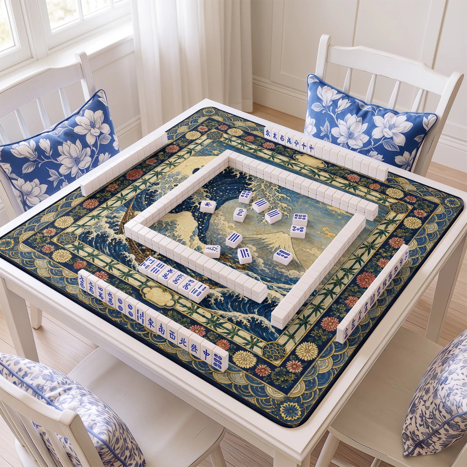 Japanese Wave Mahjong Mat - Mah Jongg Table Mat