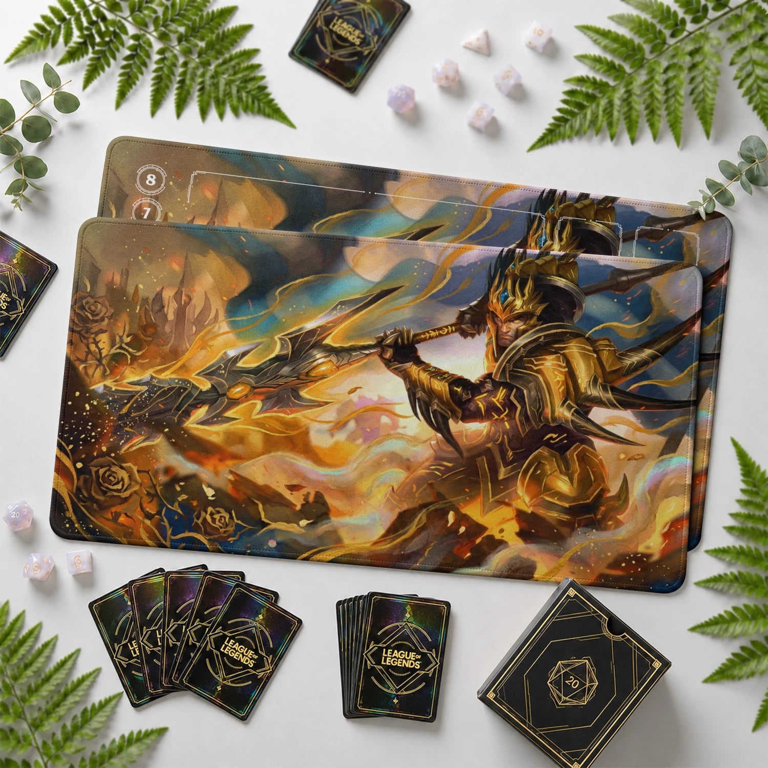 Jarvan Goldedge Riftbound TCG playmat with card zones and score track – LoL game mat