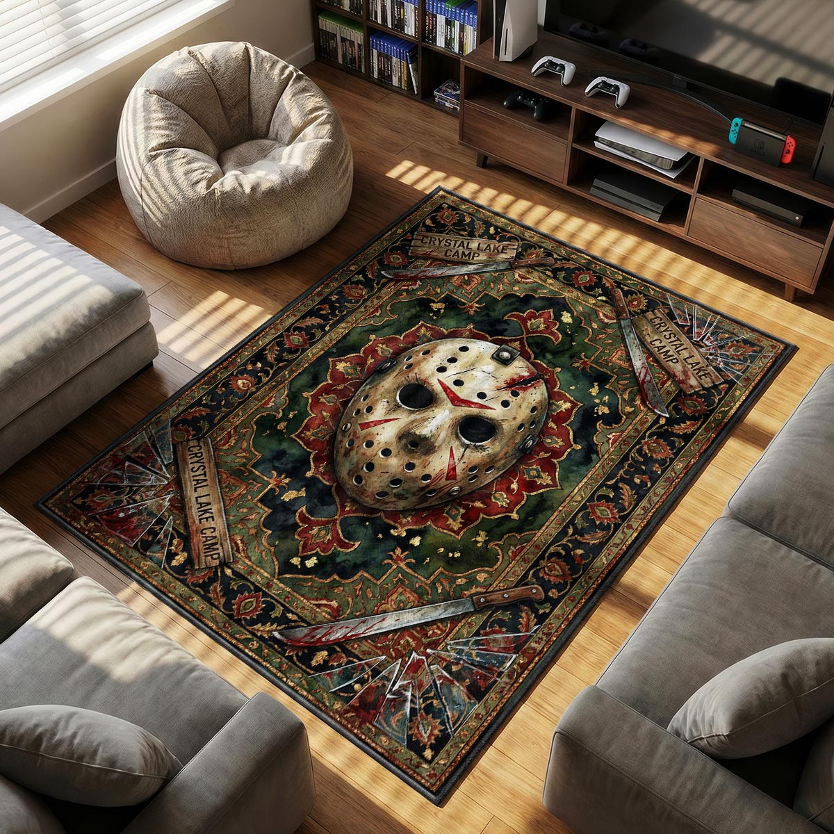 Jason Voorhees themed area rug for home decor fans