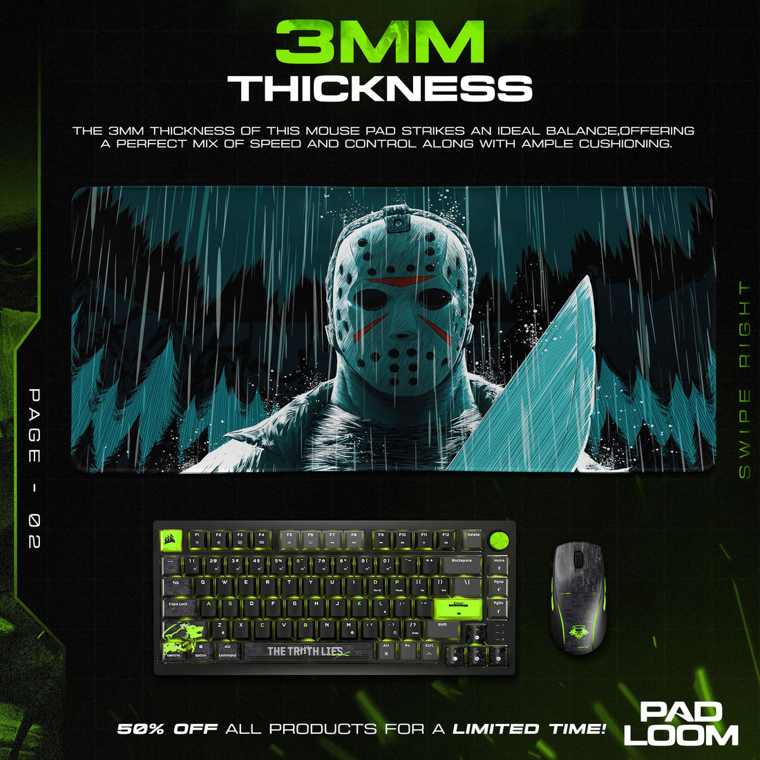 Jason Voorhees Masked Horror Mouse Pad, Slasher Gaming Desk Mat