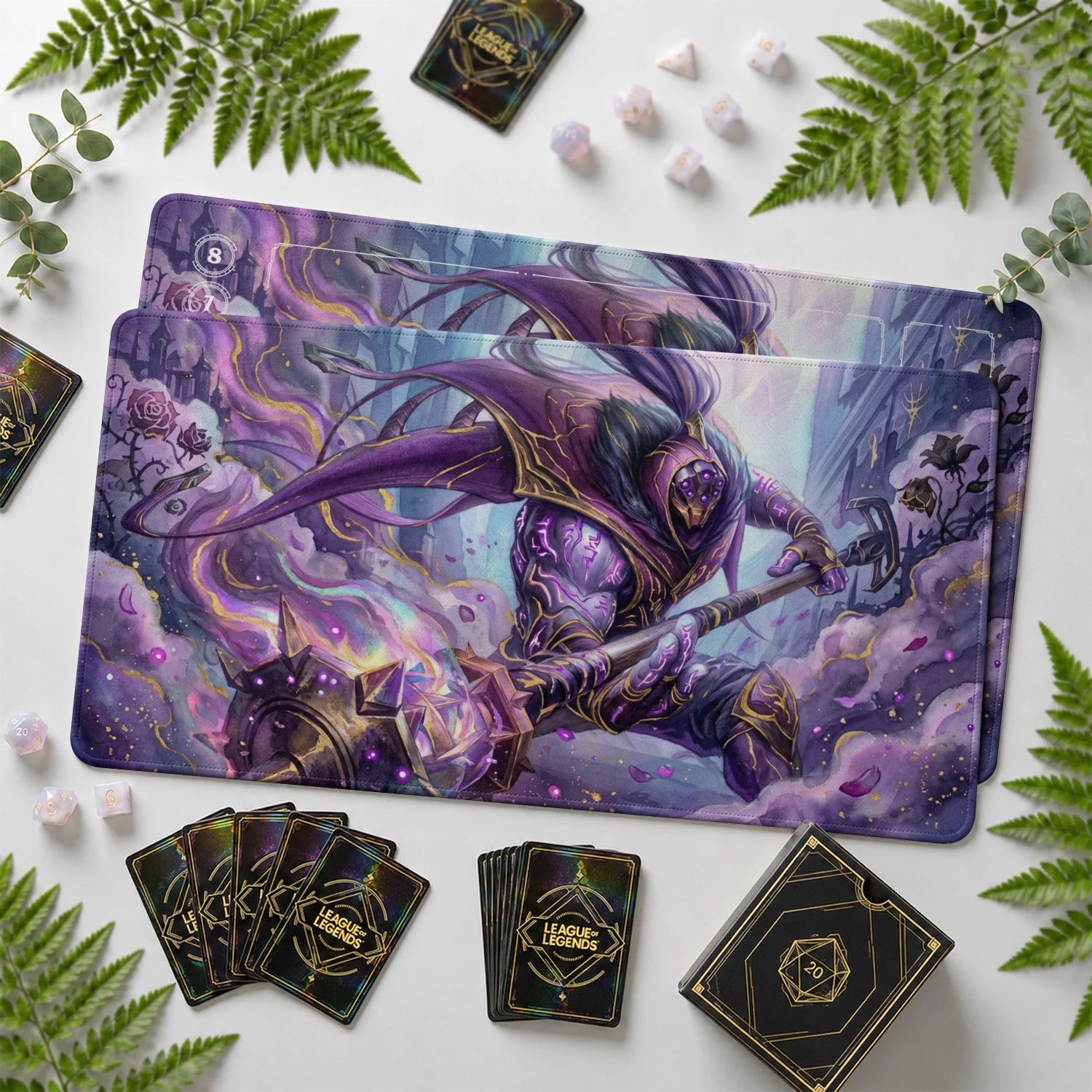 Jax Twilight Riftbound TCG playmat with card zones and score track – LoL game mat