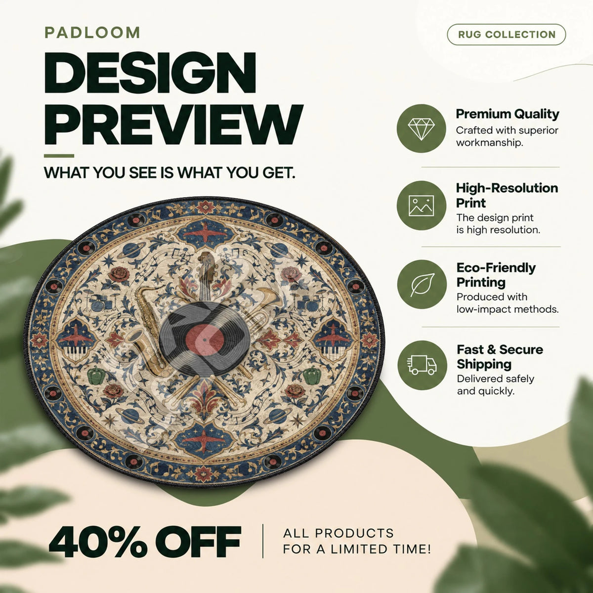 Jazz Vinyl Cowboy Bebop round rug full design preview