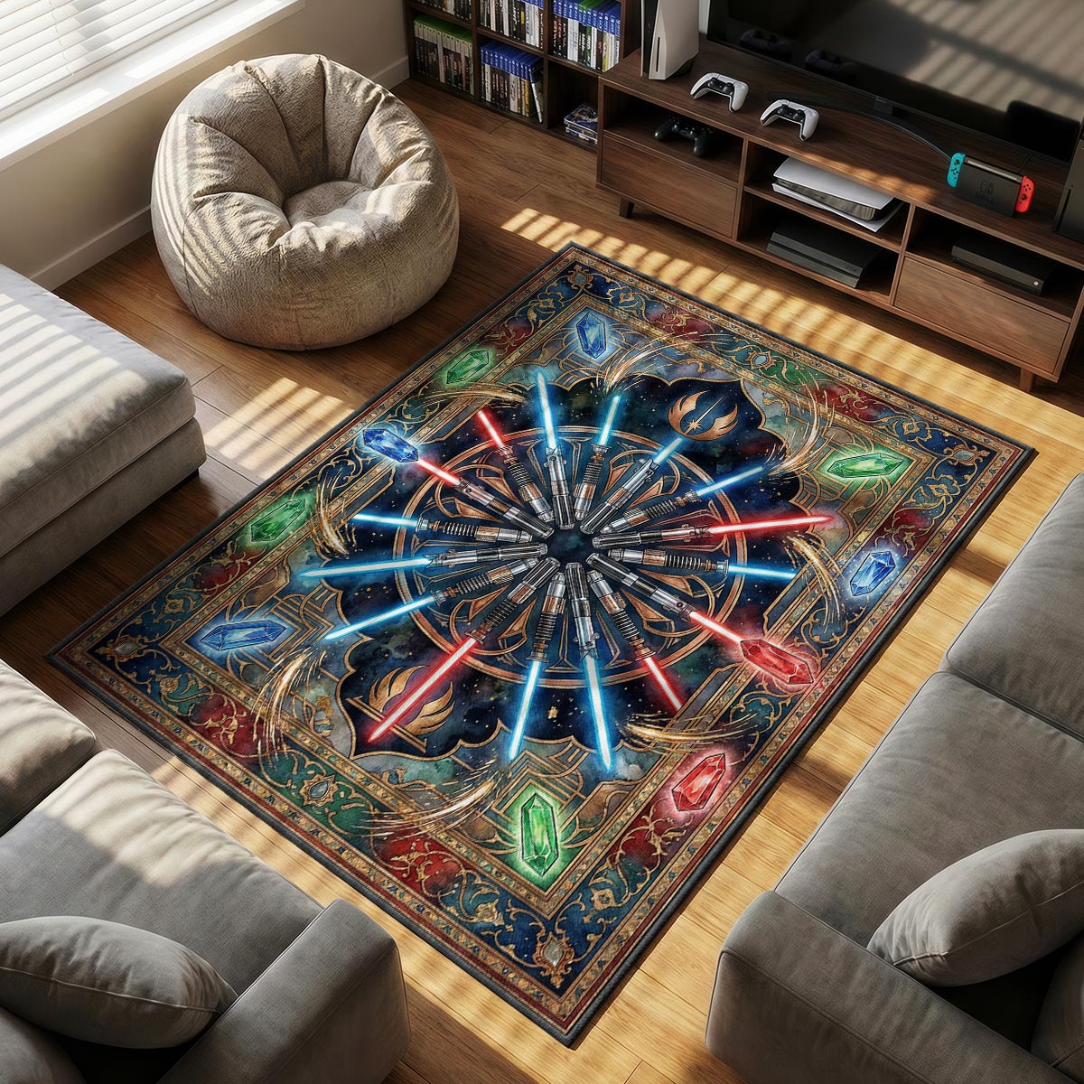 Jedi Lightsaber themed area rug for home decor fans