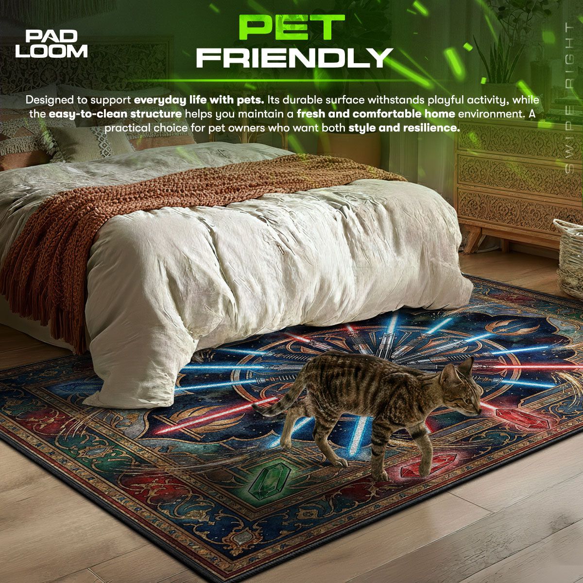 Detailed close-up of Jedi rug pattern