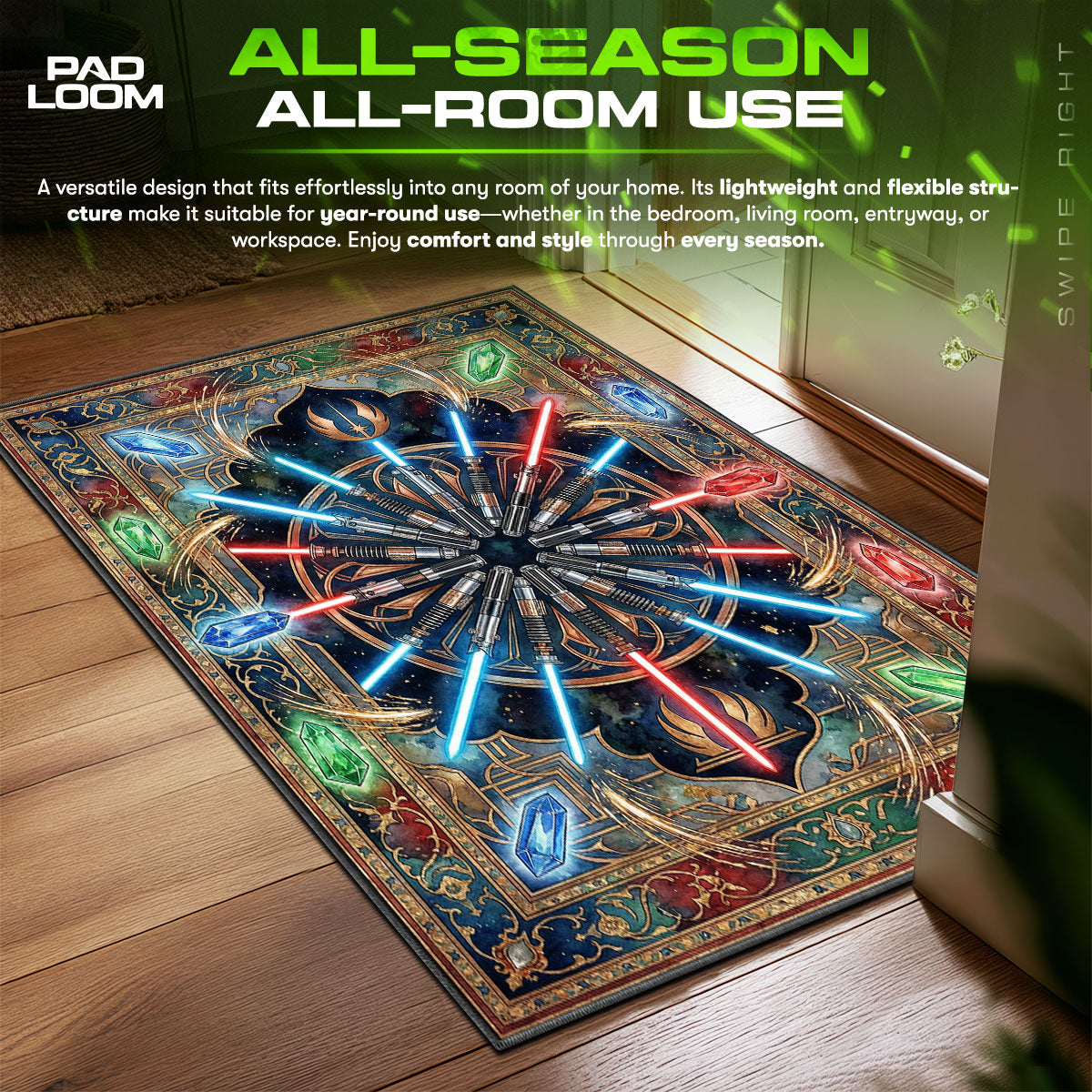Jedi Lightsaber Starburst Star Wars Room fan rug — premium quality print