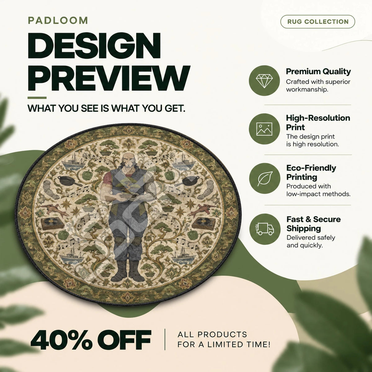 Jet Black Bonsai Cowboy Bebop round rug full design preview