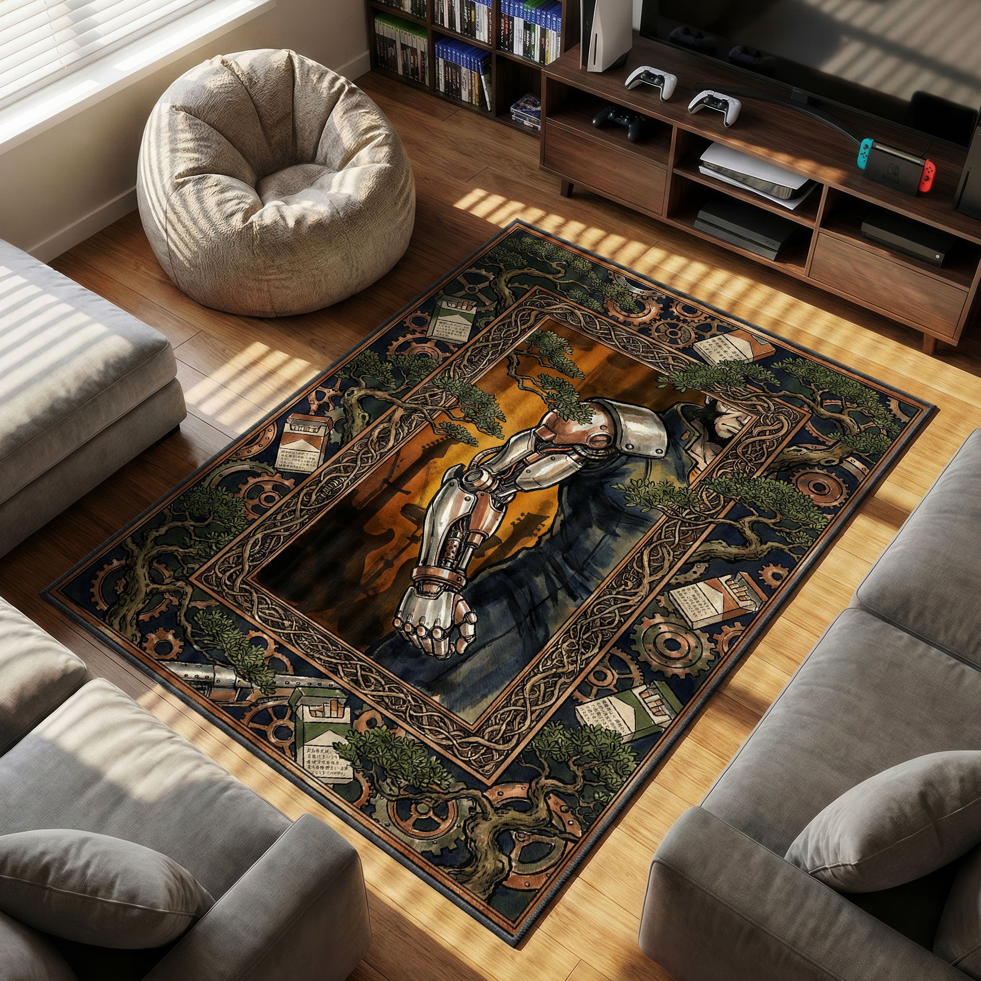 Jet Black themed area rug for home decor fans