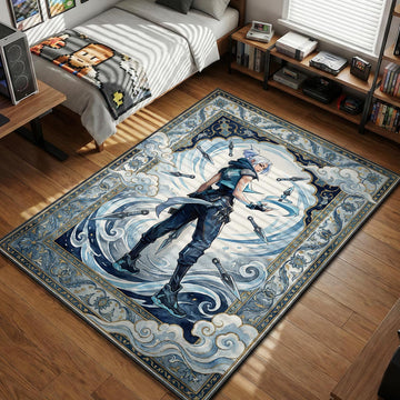 Jett summoning blade storm in blue tarot card design gaming area rug and floor mat