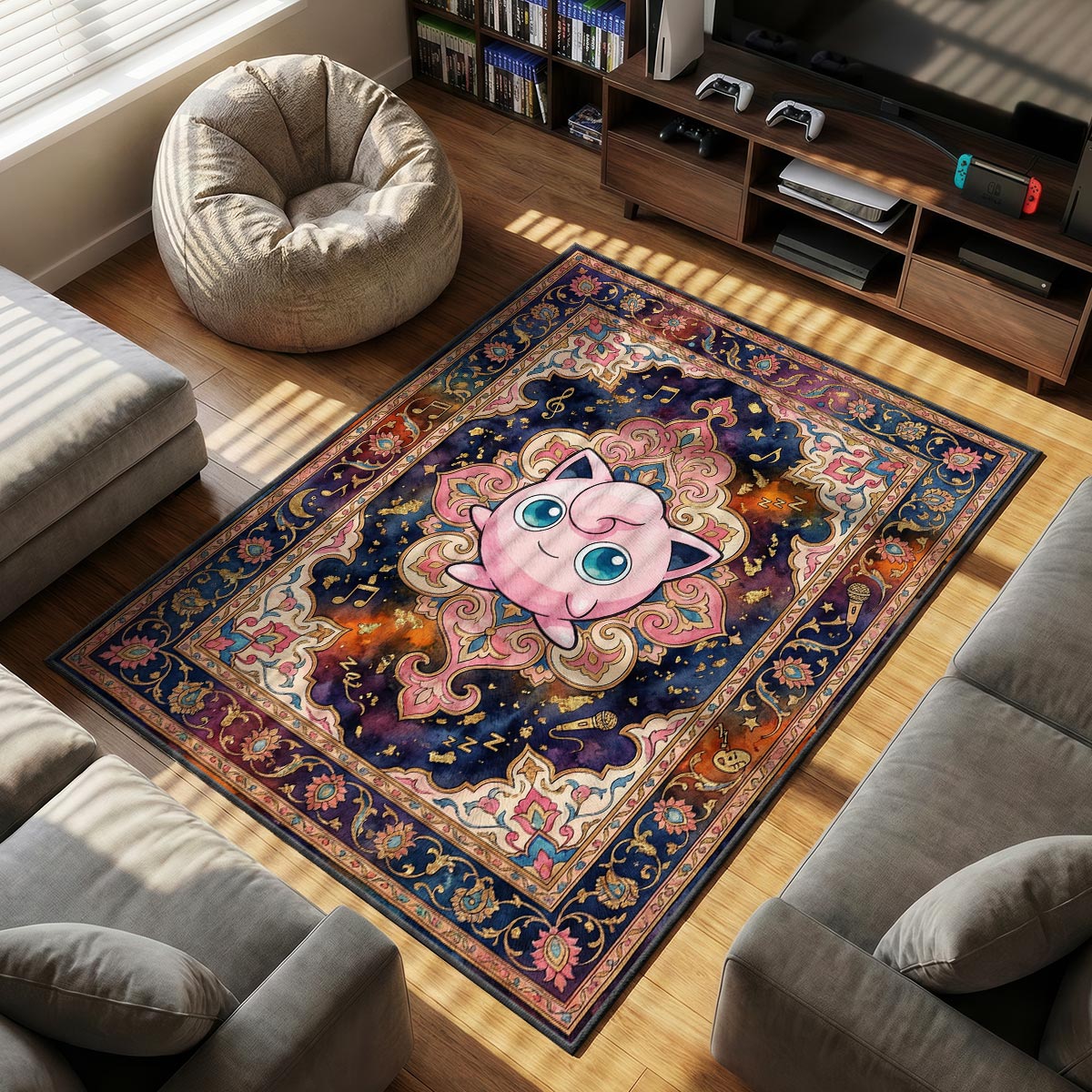 Jigglypuff Lullaby themed area rug for Pokemon fans