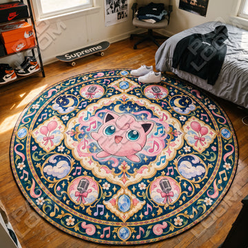 Jigglypuff Serenade Pokemon round rug on a bedroom floor - Pokemon chair mat
