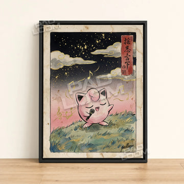 Jigglypuff Singing Pokemon poster - framed canvas wall art in a black frame