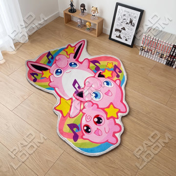 Jigglypuff Trio shaped area rug, die-cut anime bedroom rug