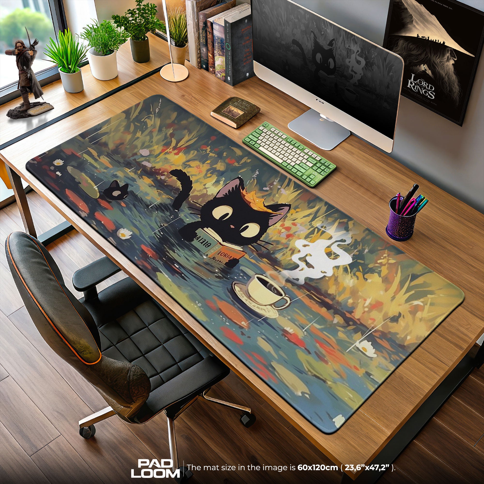 Jiji’s Cat Reading Mouse Pad, Cozy Anime Gaming Desk Mat