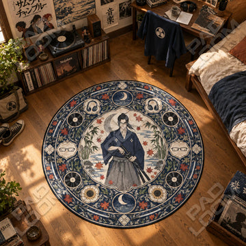 Jin Moonlit Samurai Champloo round rug on a bedroom floor - Samurai Champloo chair mat