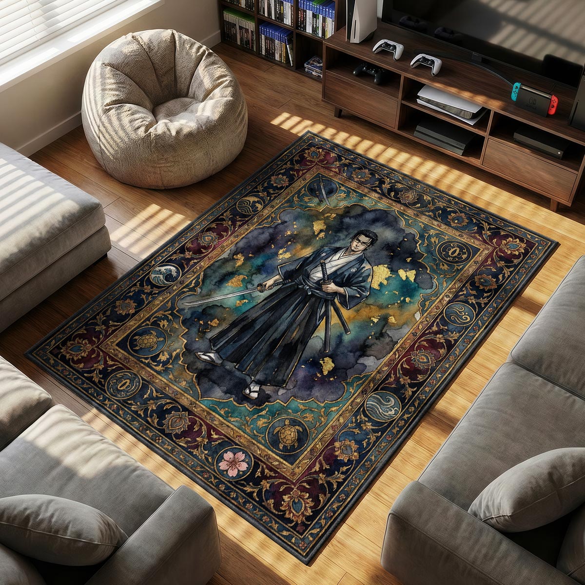 Jin Stoic themed area rug for home decor fans