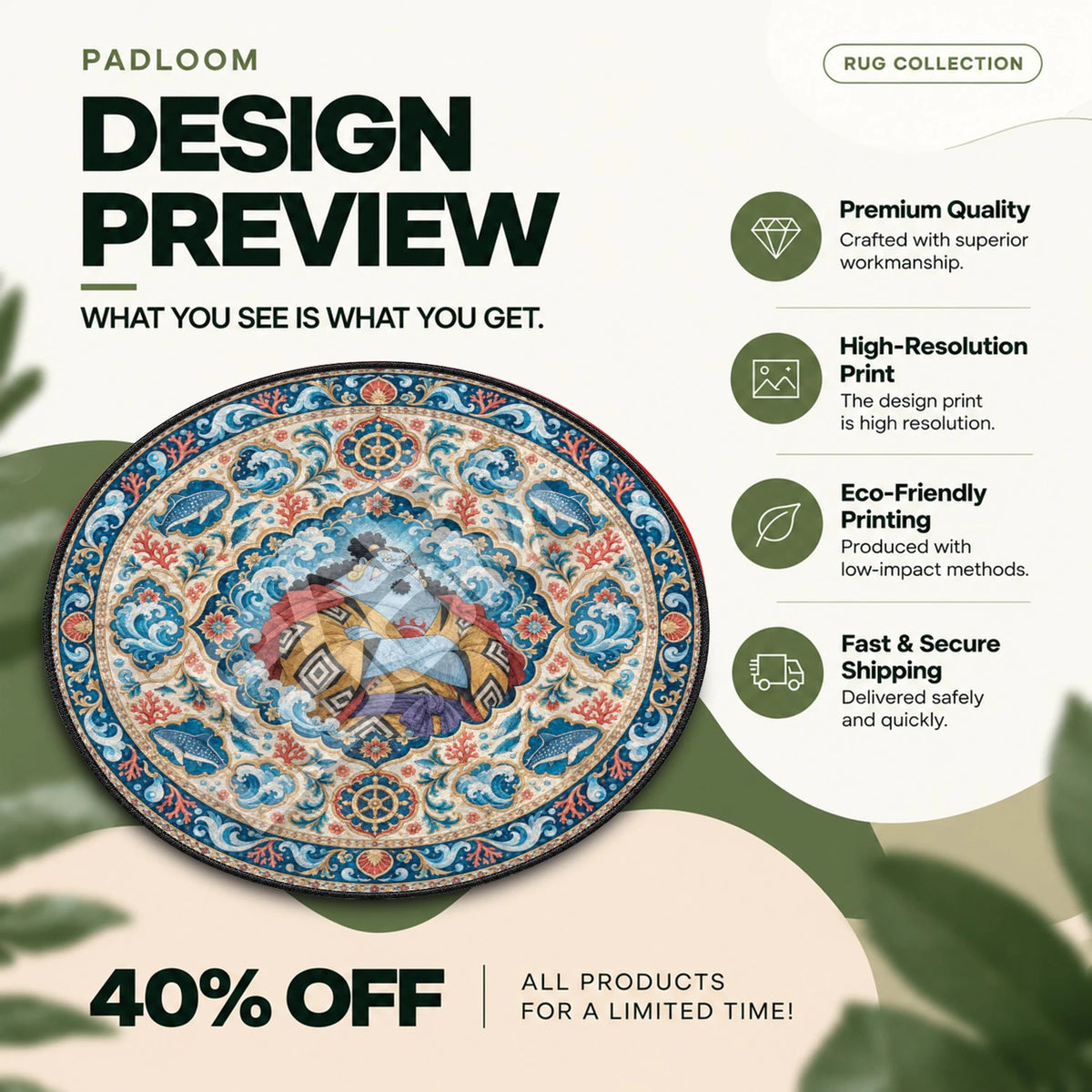 Jinbe Tidal One Piece round rug full design preview