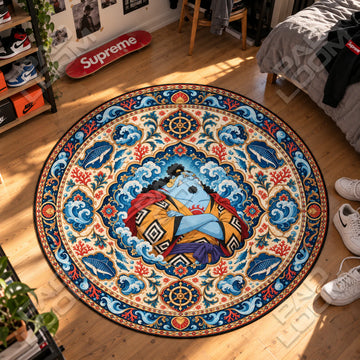 Jinbe Tidal One Piece round rug on a bedroom floor - One Piece chair mat