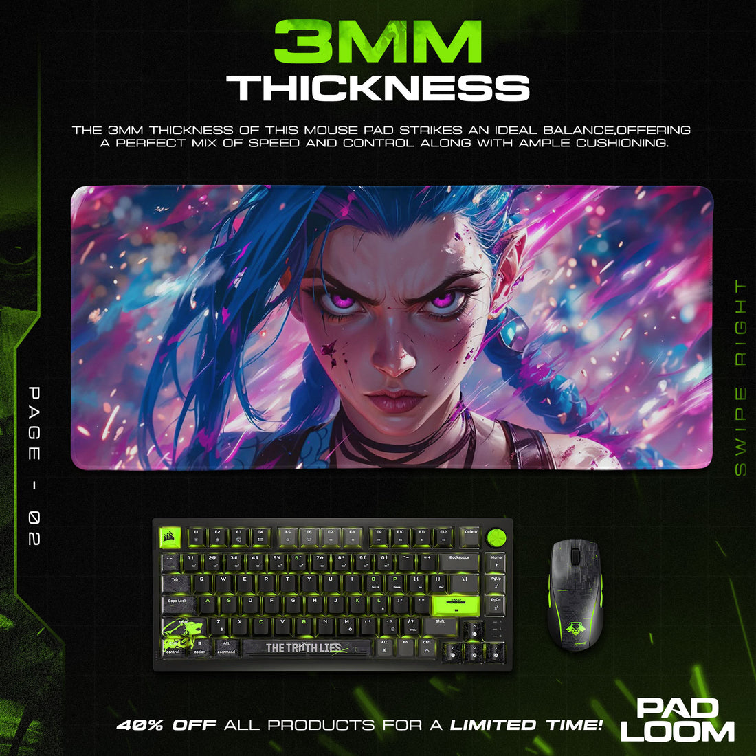 Jinx Arcane Mouse Pad, League of Legends Gaming Desk Mat