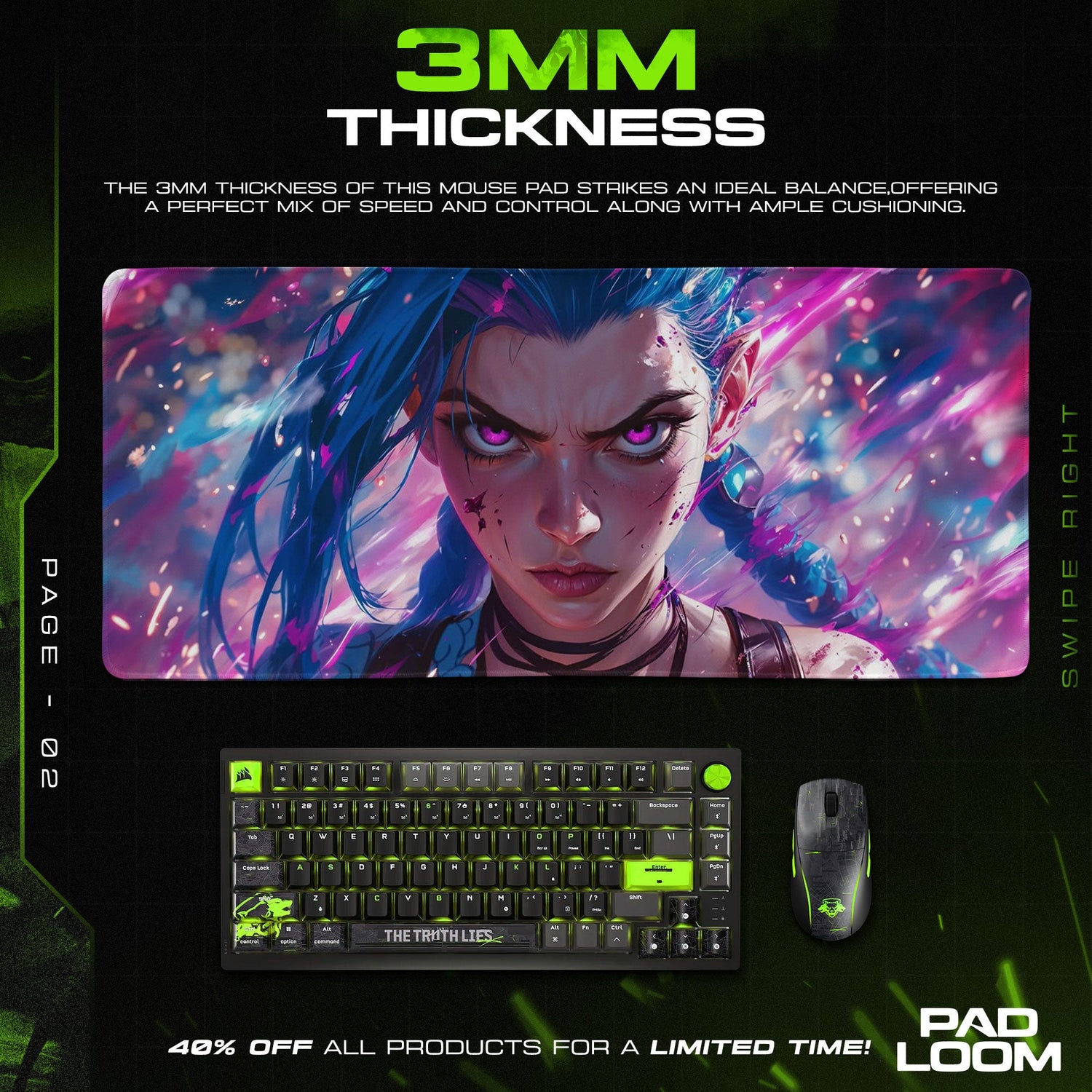 Jinx Arcane Mouse Pad, League of Legends Gaming Desk Mat Padloom