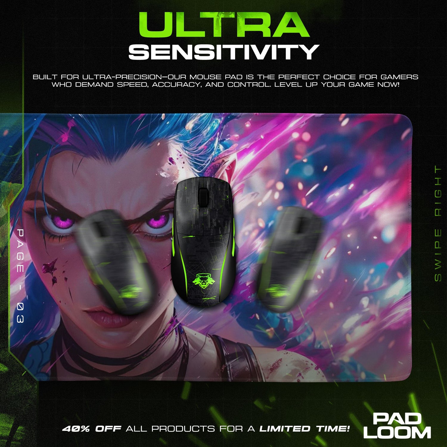 Jinx Arcane Mouse Pad, League of Legends Gaming Desk Mat Padloom