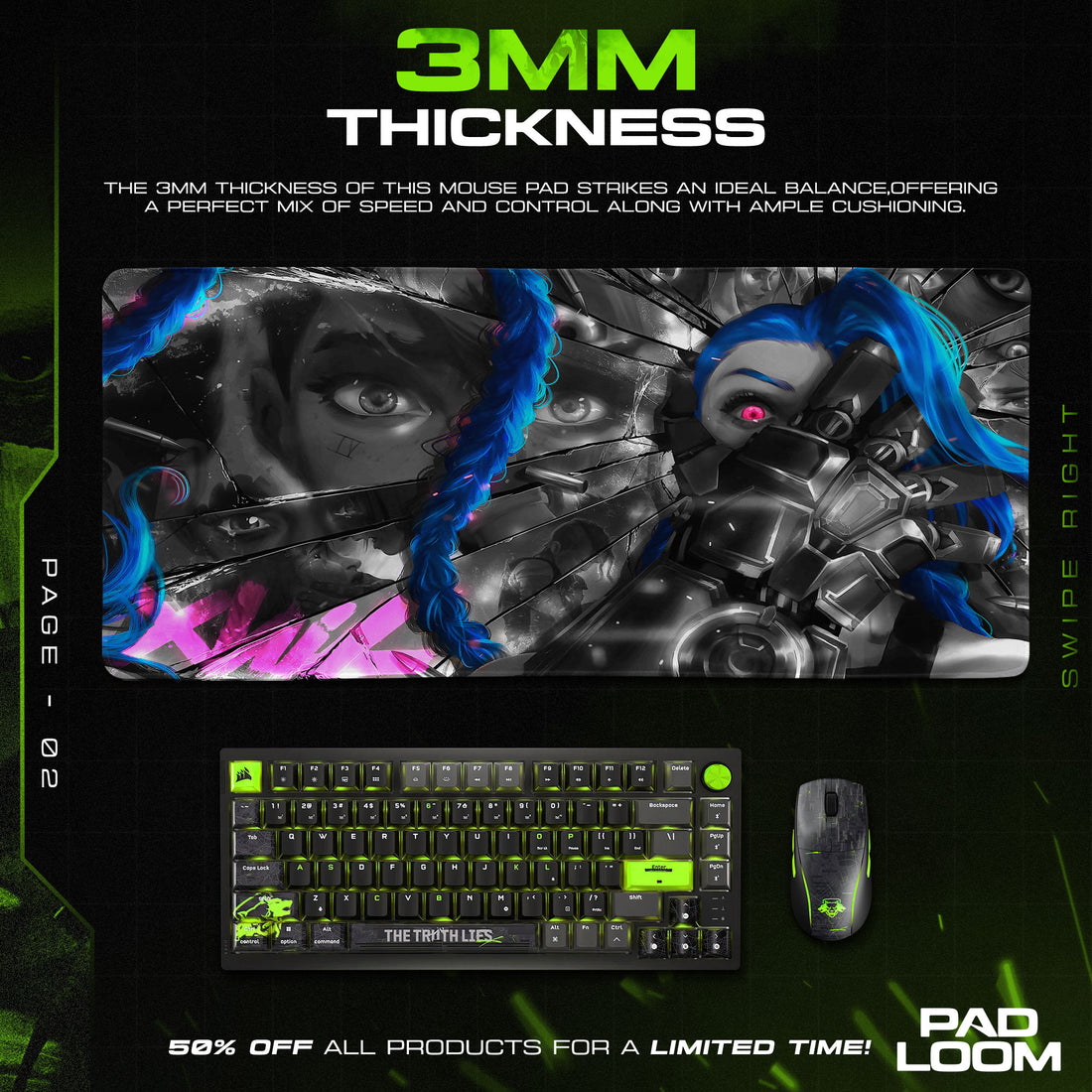 Jinx Broken Reflections Mouse Pad, MOBA Gamer Desk Mat