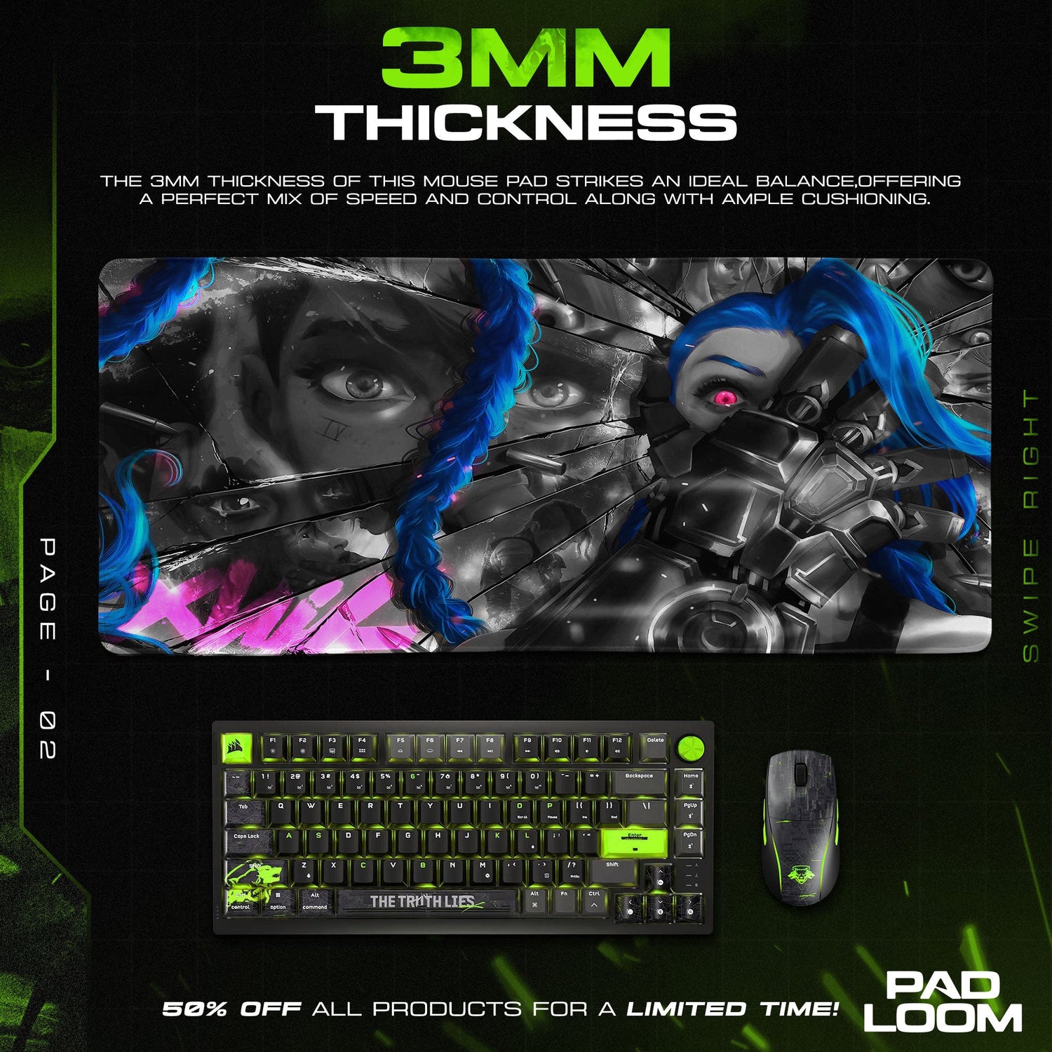 Jinx Broken Reflections Mouse Pad, MOBA Gamer Desk Mat Padloom