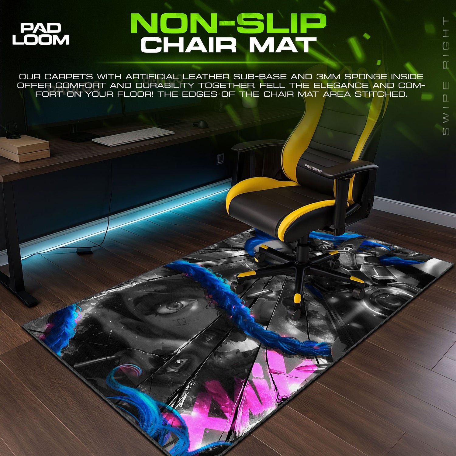 Jinx Broken Reflections Mouse Pad, MOBA Gamer Desk Mat Padloom