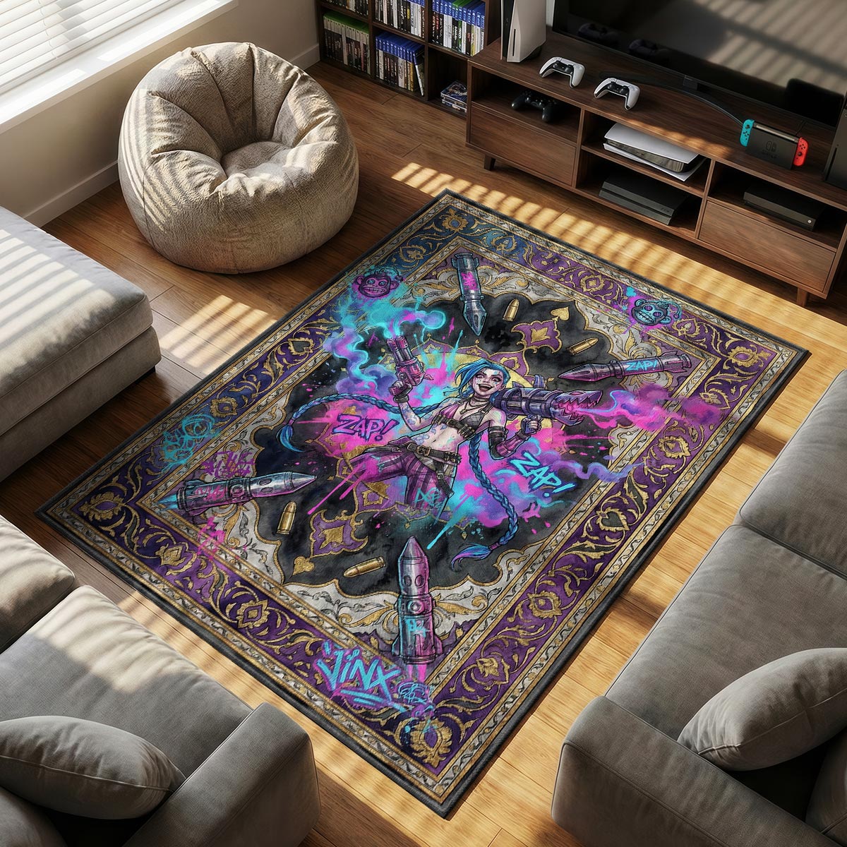 Jinx Chaos Graffiti Rug - League of Legends Chair Mat