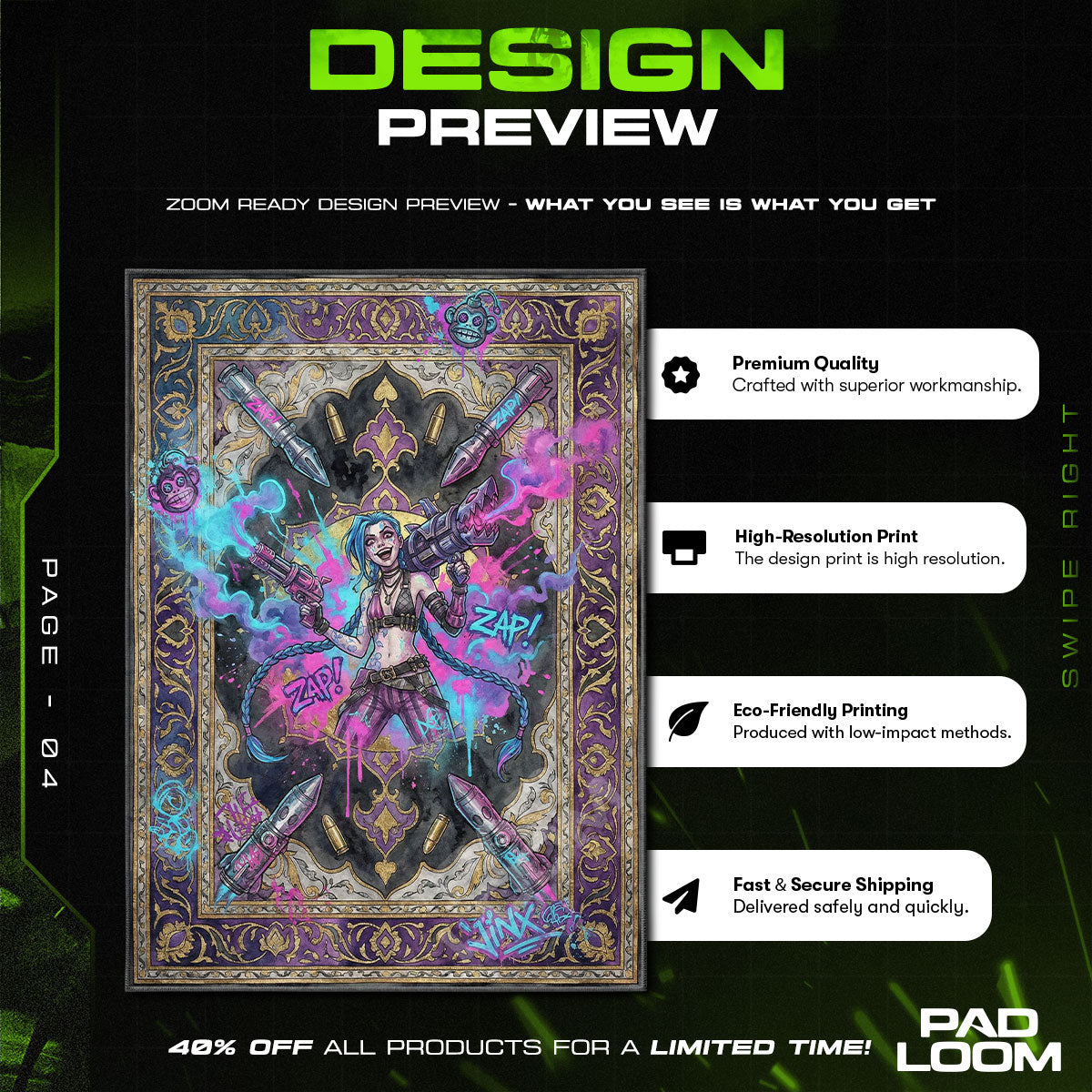 Jinx Chaos Graffiti Rug - League of Legends Chair Mat