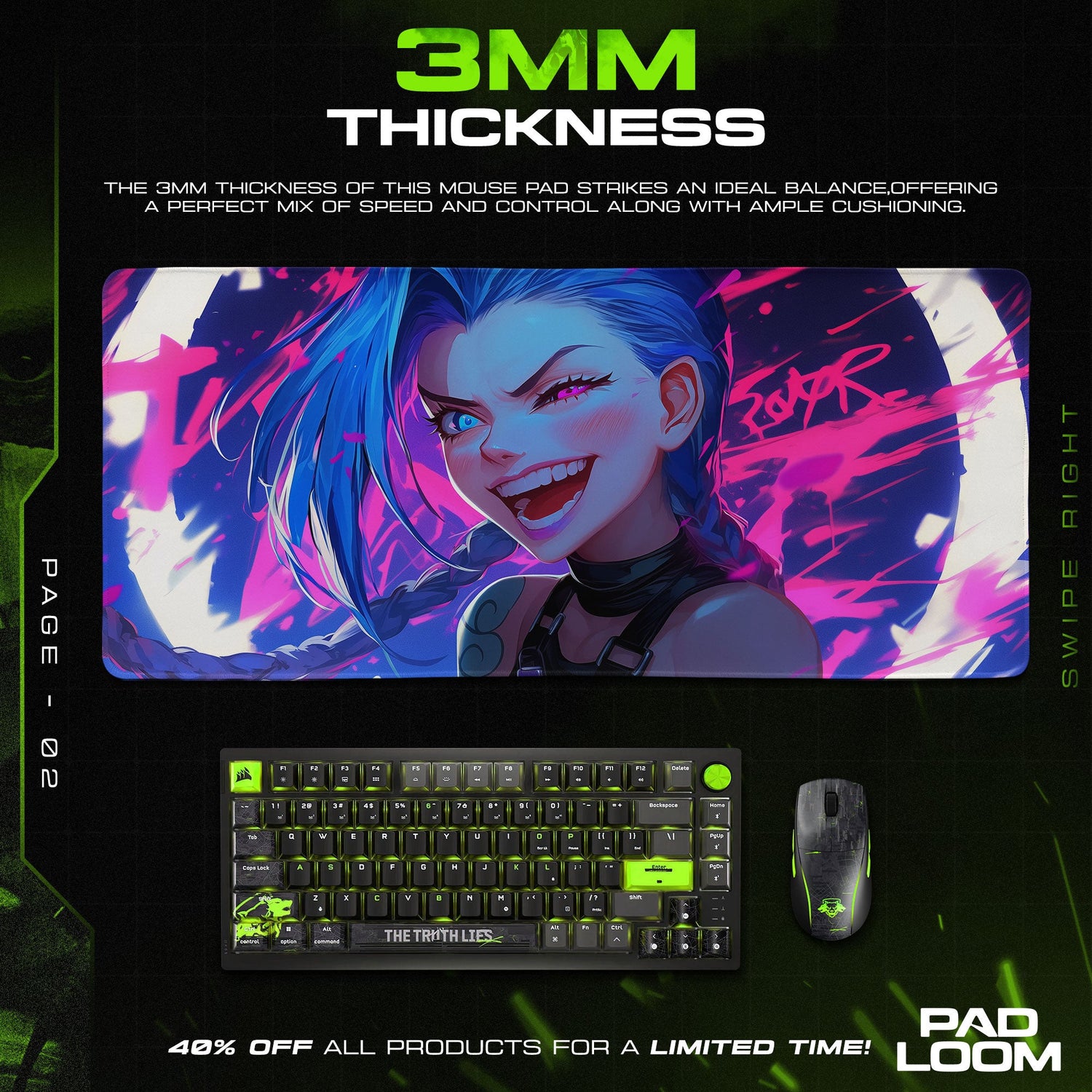 Jinx Graffiti Smile Mouse Pad, Arcane Riot Gaming Desk Mat Padloom