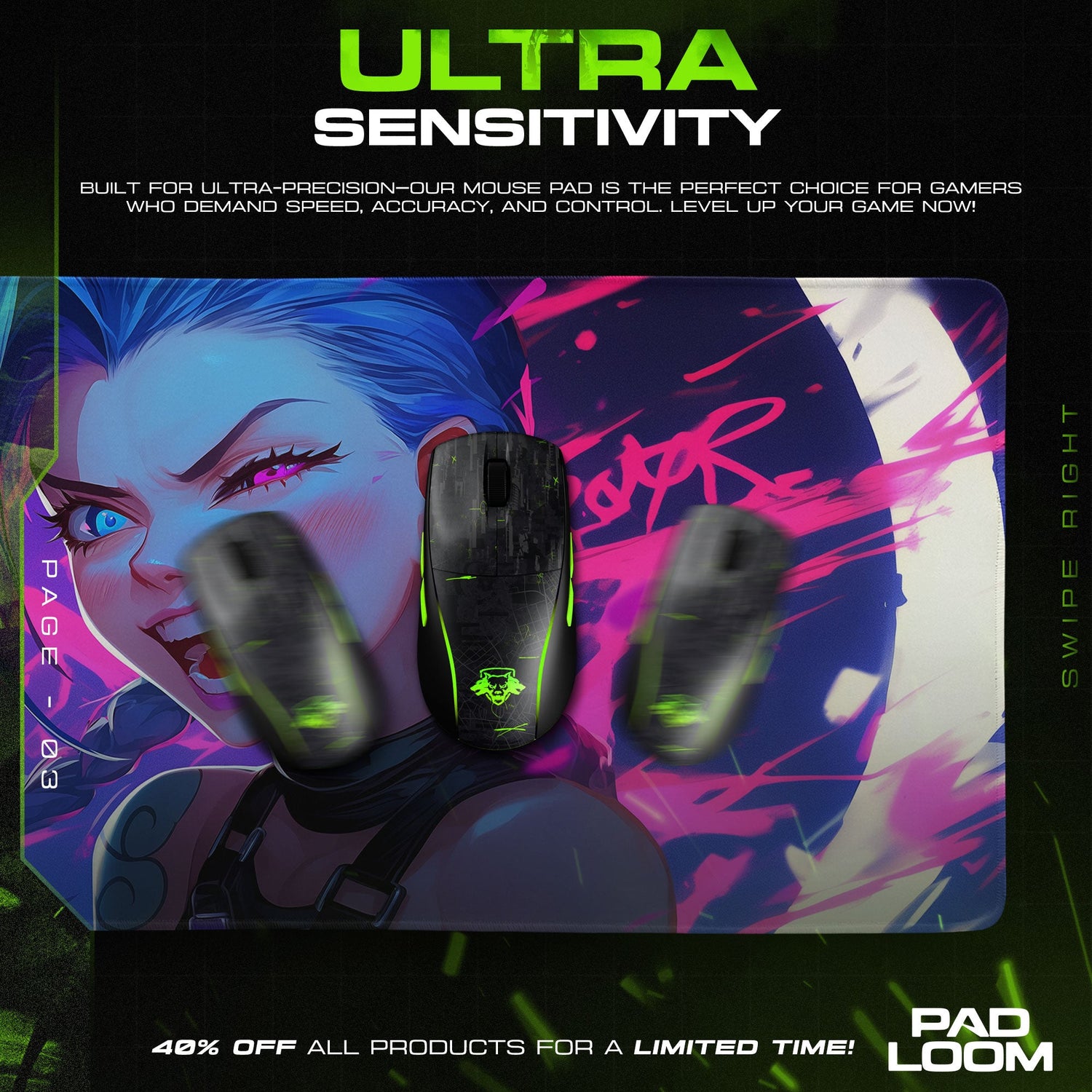 Jinx Graffiti Smile Mouse Pad, Arcane Riot Gaming Desk Mat Padloom