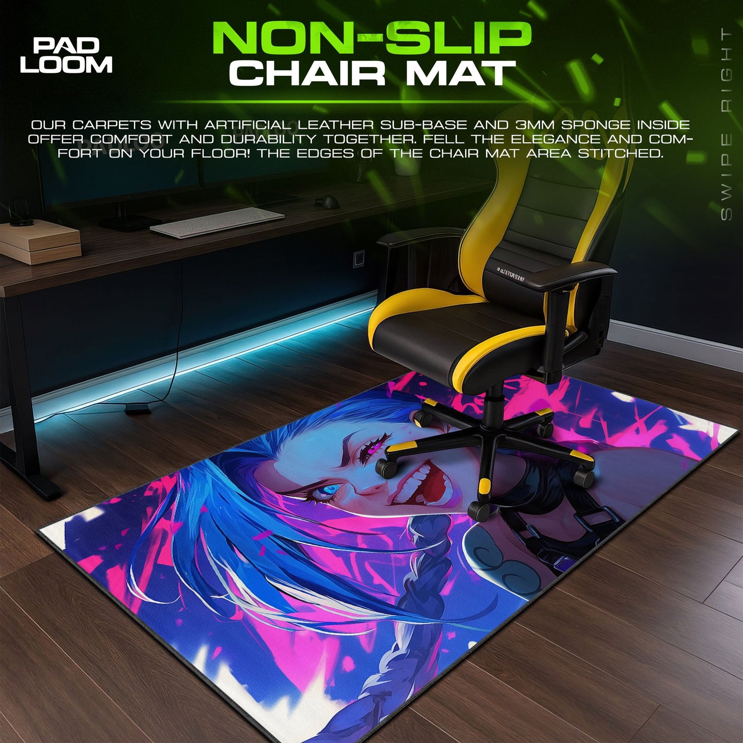 Jinx Graffiti Smile Mouse Pad, Arcane Riot Gaming Desk Mat Padloom
